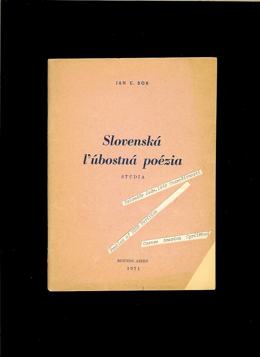 Ján E. Bor: Slovenská ľúbostná poézia