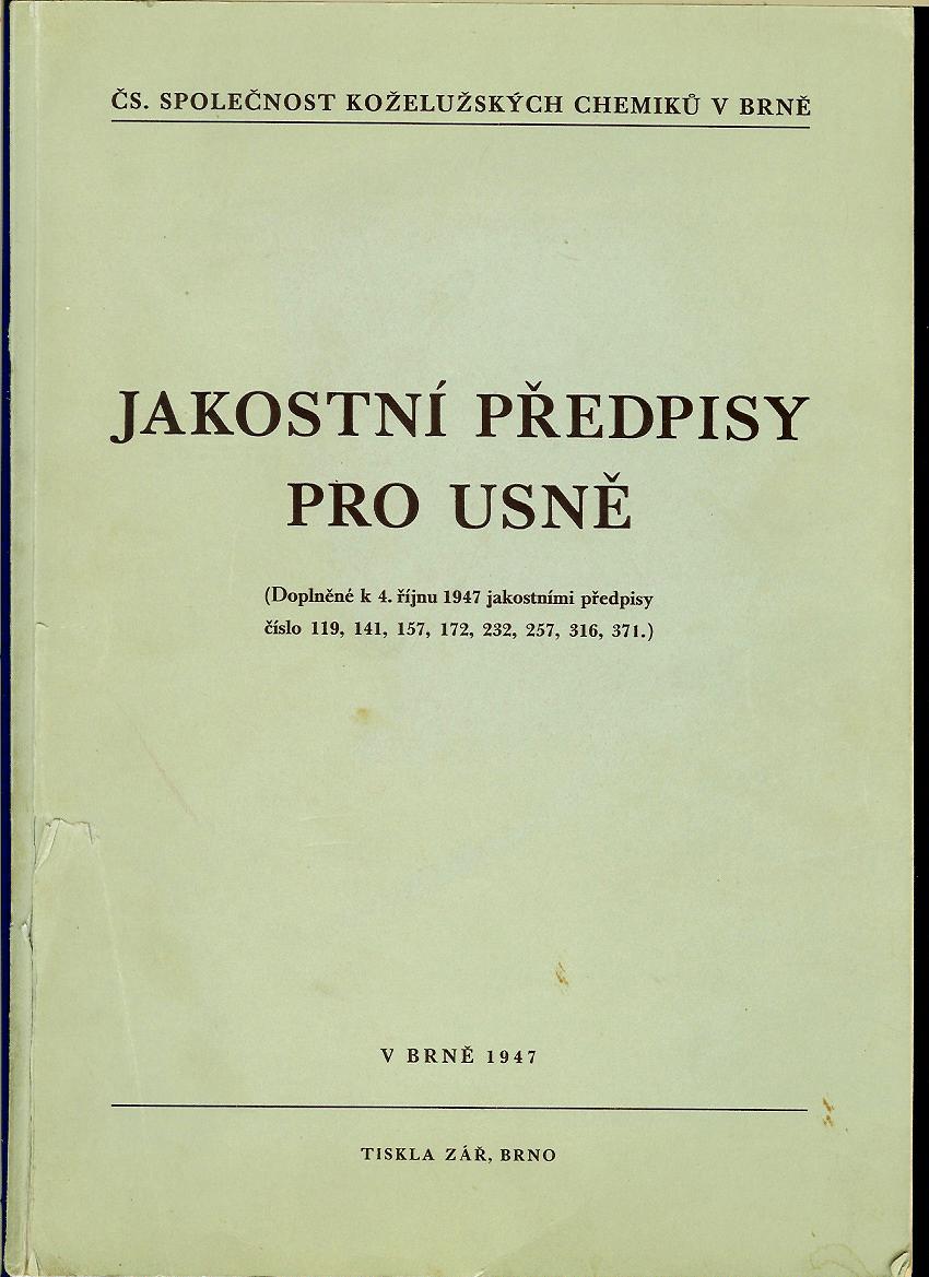 Jakostní předpisy pro usně /1947/